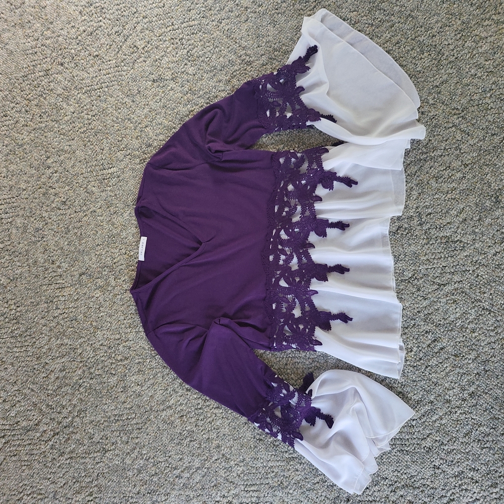 Purple Crochet Overlay V-Neck Tunic EUC